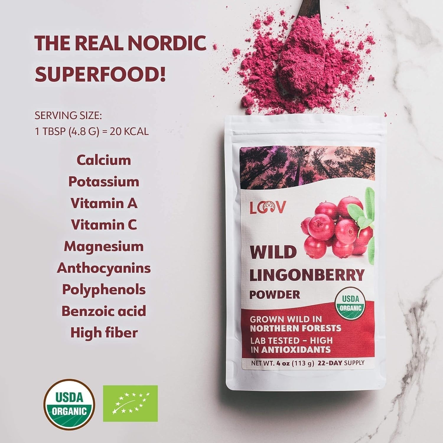 LOOV Bio-Blaubeerpulver, hergestellt aus 100 % ganzen, gefriergetrockneten wilden Blaubeeren, die in den Wäldern Nordeuropas geerntet werden, 113 g, ohne Zuckerzusatz Naty Shop Dehydrierte Produkte
