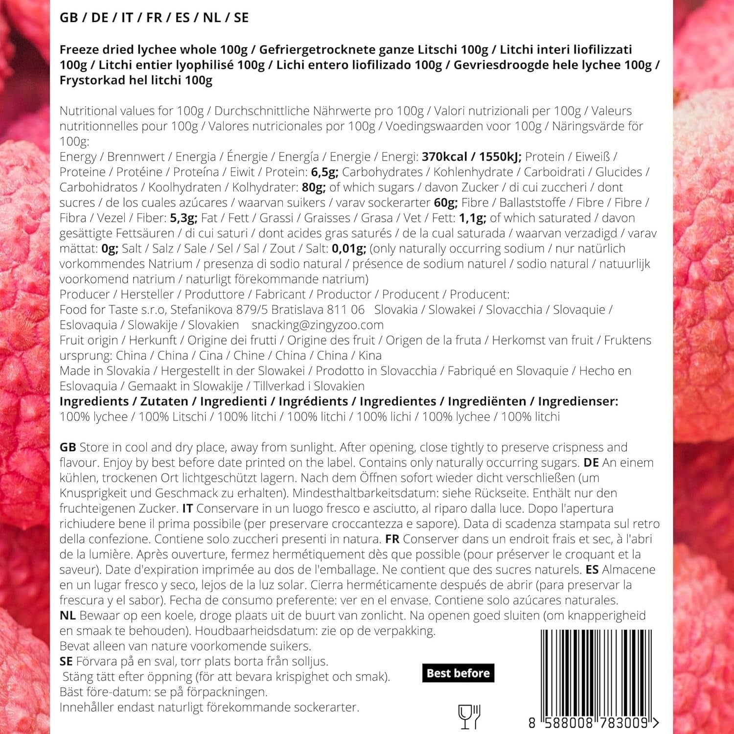 Gefriergetrocknete Litschi | 100 % Litschi getrocknete gefriergetrocknete Früchte | natürlich getrocknet, vegan, glutenfrei | Kein Litschisaft, Litschisirup | Gefriergetrocknete Früchte tropische Litschi | ZingyZoo Dehydrierte Produkte Naty Shop