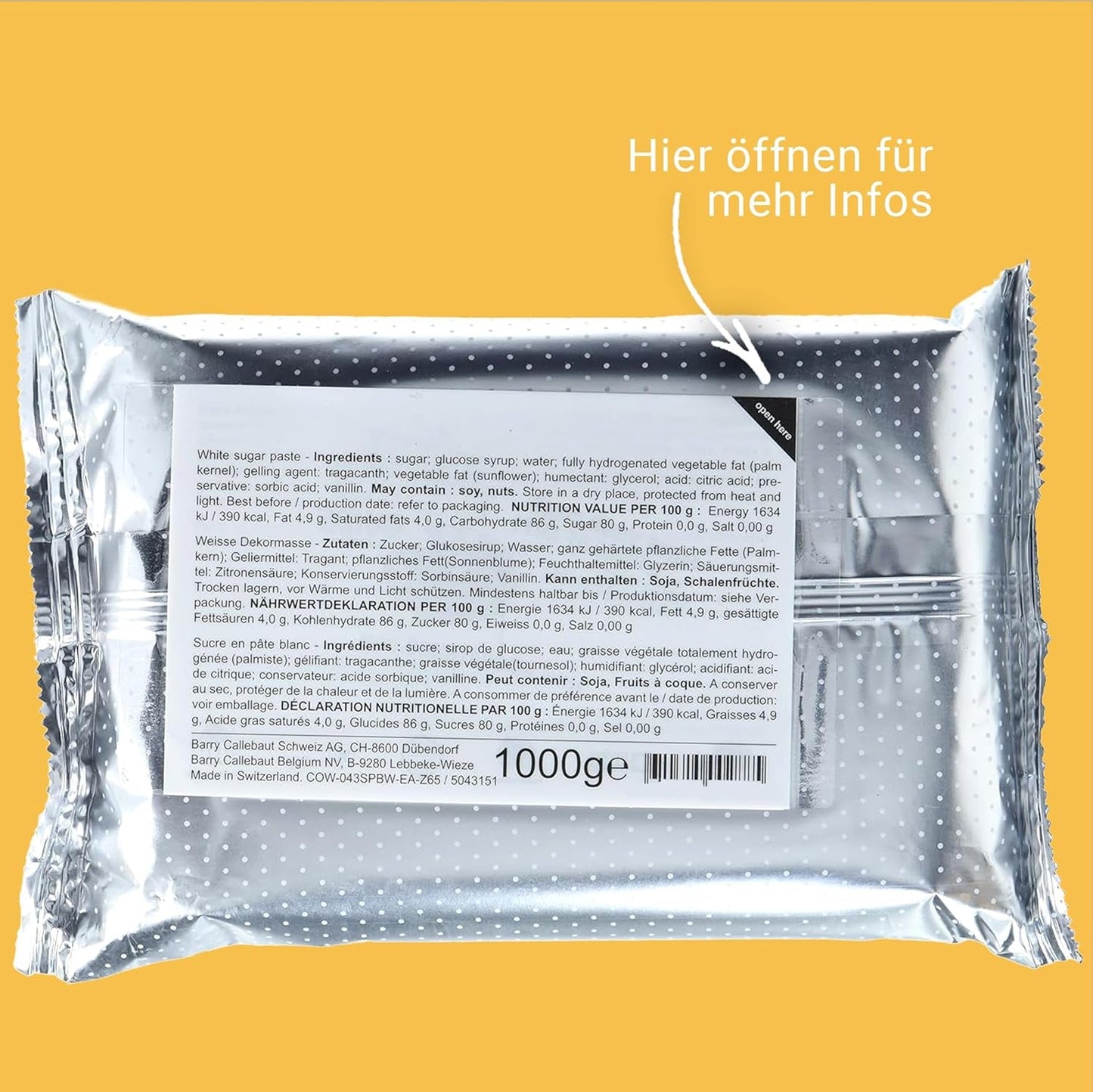 Massa Ticino Fondant Weiß 2x 1kg – Premium Zuckerpaste für dekorative Kuchen, Rollfondant – perfekt für Kuchen, Modellieren und Dekorationen – weißer Fondant für Profi- und Hobbybäcker Zuckerpaste Naty Shop