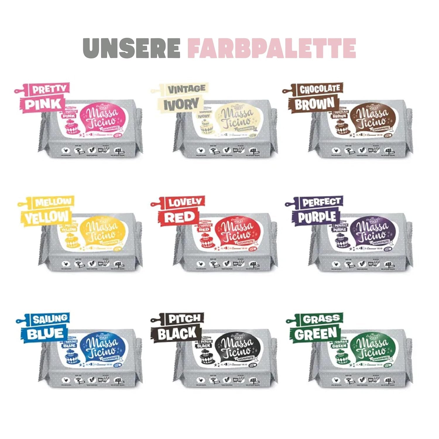 Massa Ticino Set 1x weißer Fondant 250g und 1x schwarzer Fondant 250g - Premium Zuckerpaste für Kuchen, Rollfondant - Perfekt für Kuchen, Modellieren und Dekorationen - Fondant für Profi- und Hobbybäcker Zuckerpaste Naty Shop