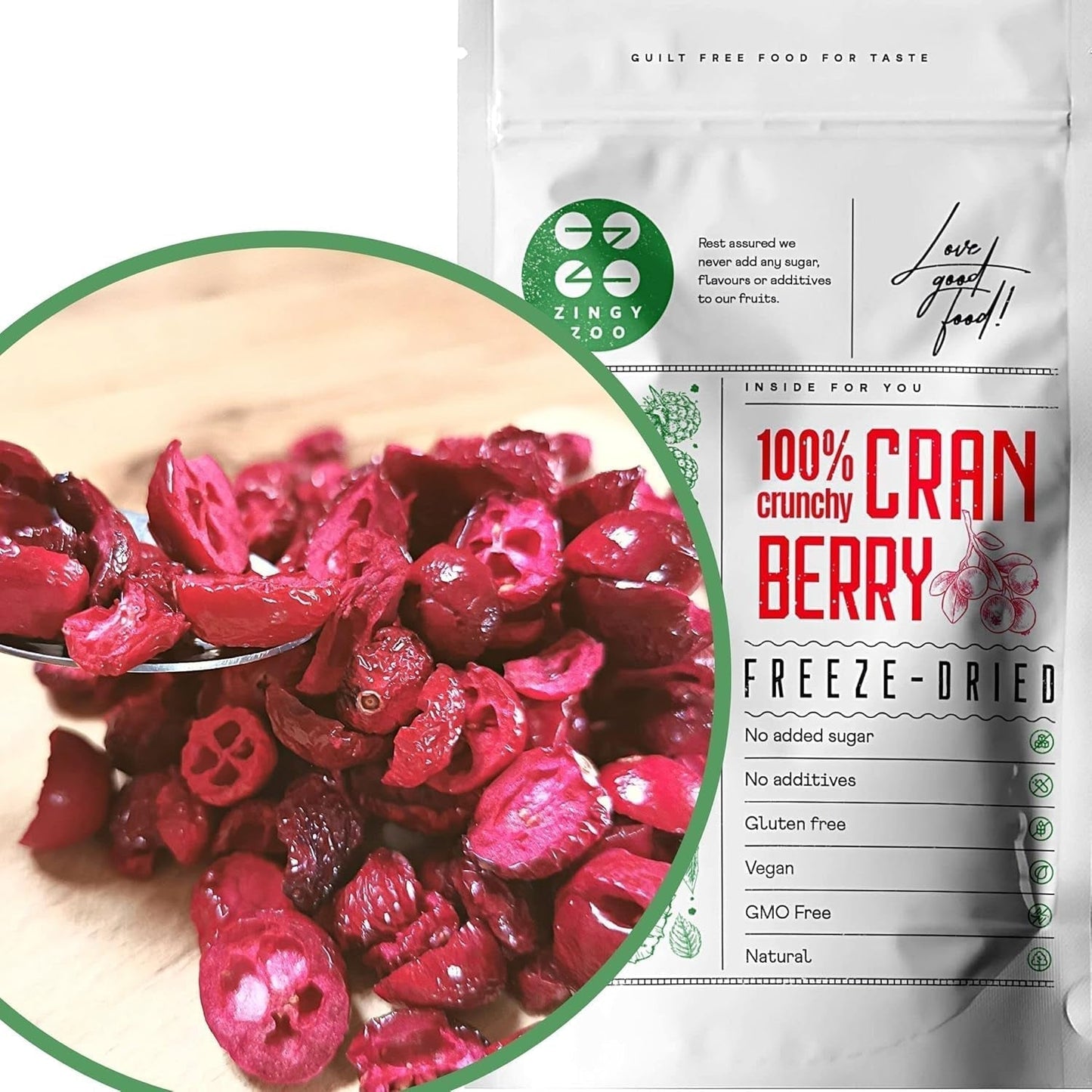 Gefriergetrocknete Cranberries ohne Zucker | XL 250g Gefriergetrocknete natürliche ungesüßte Cranberries | Gefriergetrocknete natürliche Wildfrüchte | Gefriergetrocknete Cranberries | ZingyZoo Naty Shop dehydrierte Produkte 80G