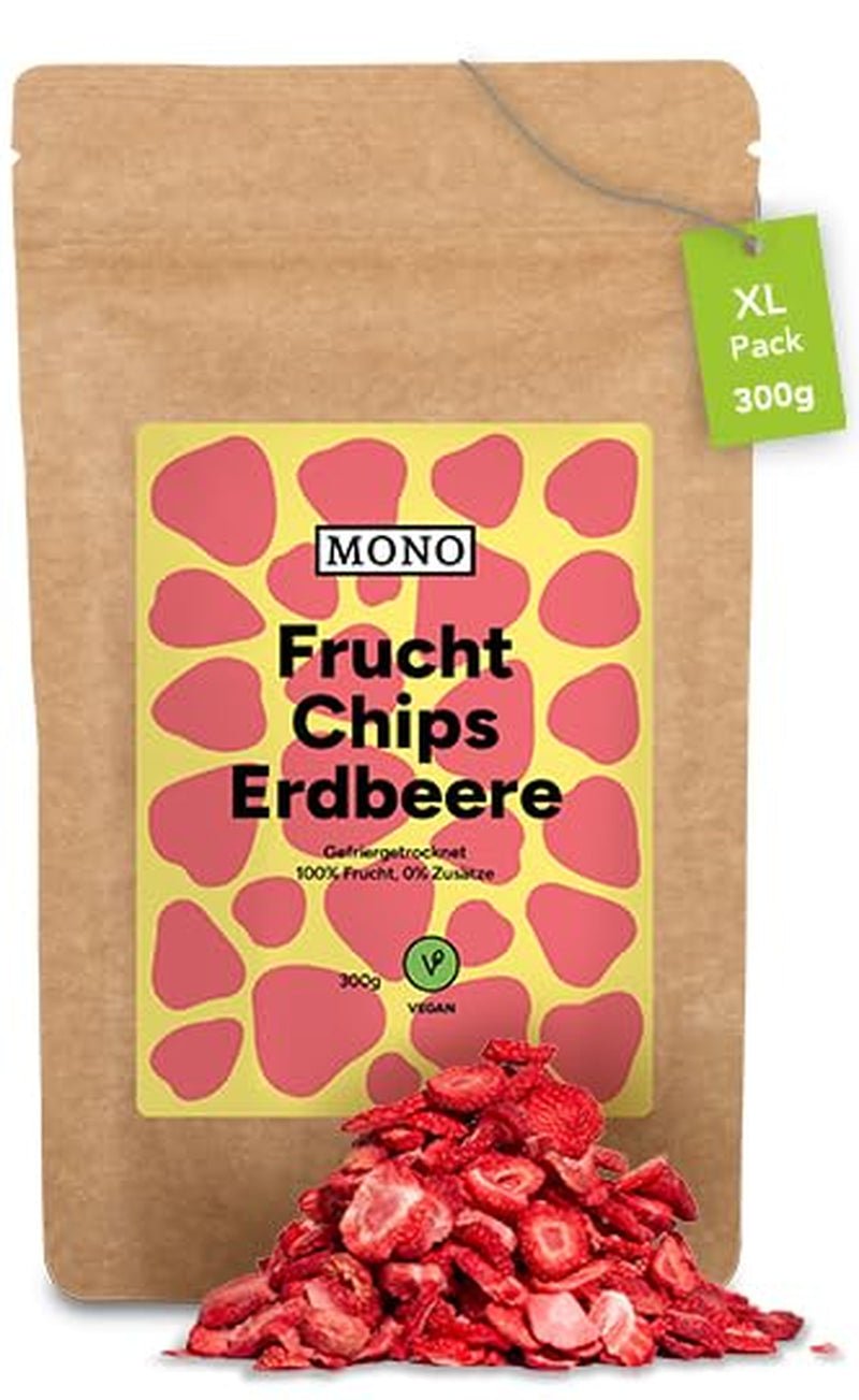 Mono gefriergetrocknete Chips – 300g Erdbeerchips aus 100 % natürlichen Erdbeeren – getrocknete tropische Früchte – getrocknete Erdbeerfrüchte – Snack für Müsli und Desserts – Erdbeerchips Dehydrierte Produkte Naty Shop Erdbeeren