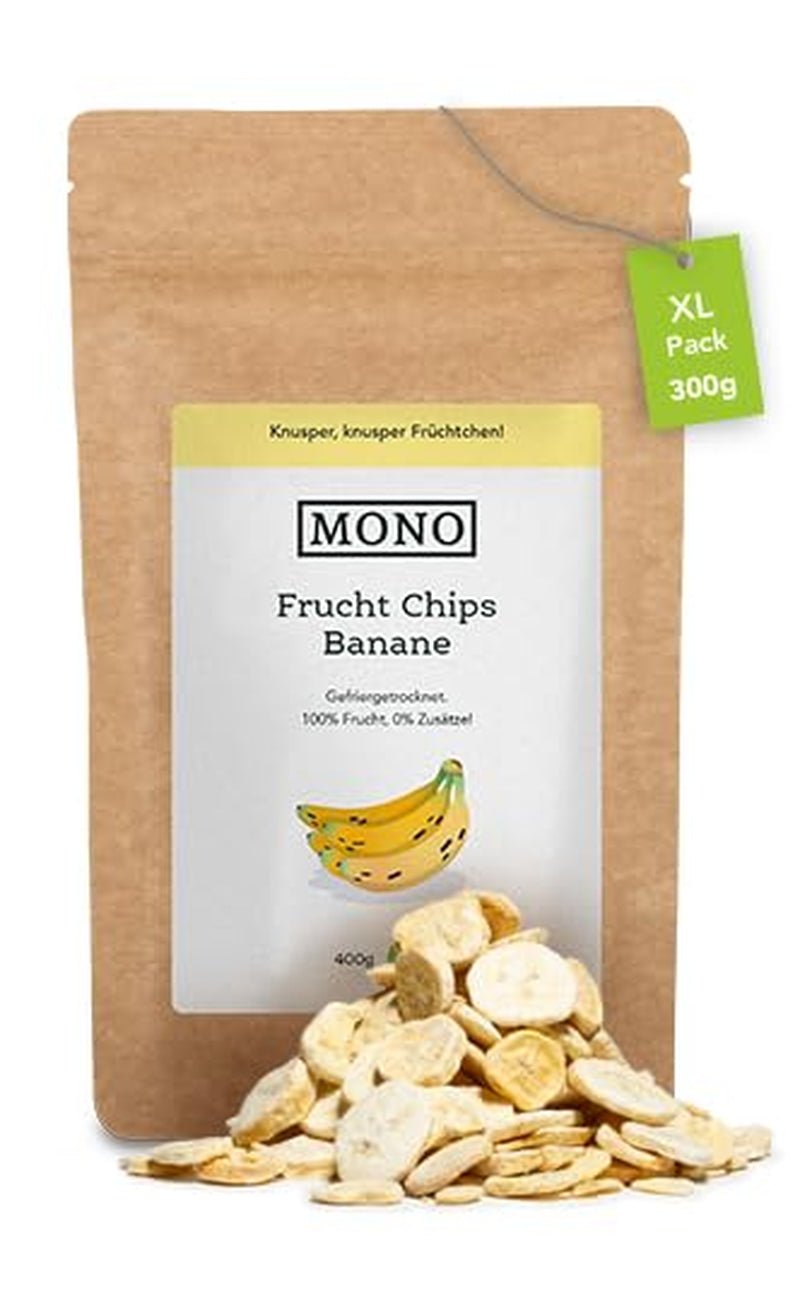 Mono gefriergetrocknete Chips – 300g Erdbeerchips aus 100 % natürlichen Erdbeeren – getrocknete tropische Früchte – getrocknete Erdbeerfrüchte – Snack für Müsli und Desserts – Erdbeerchips Dehydrierte Produkte Naty Shop Banana