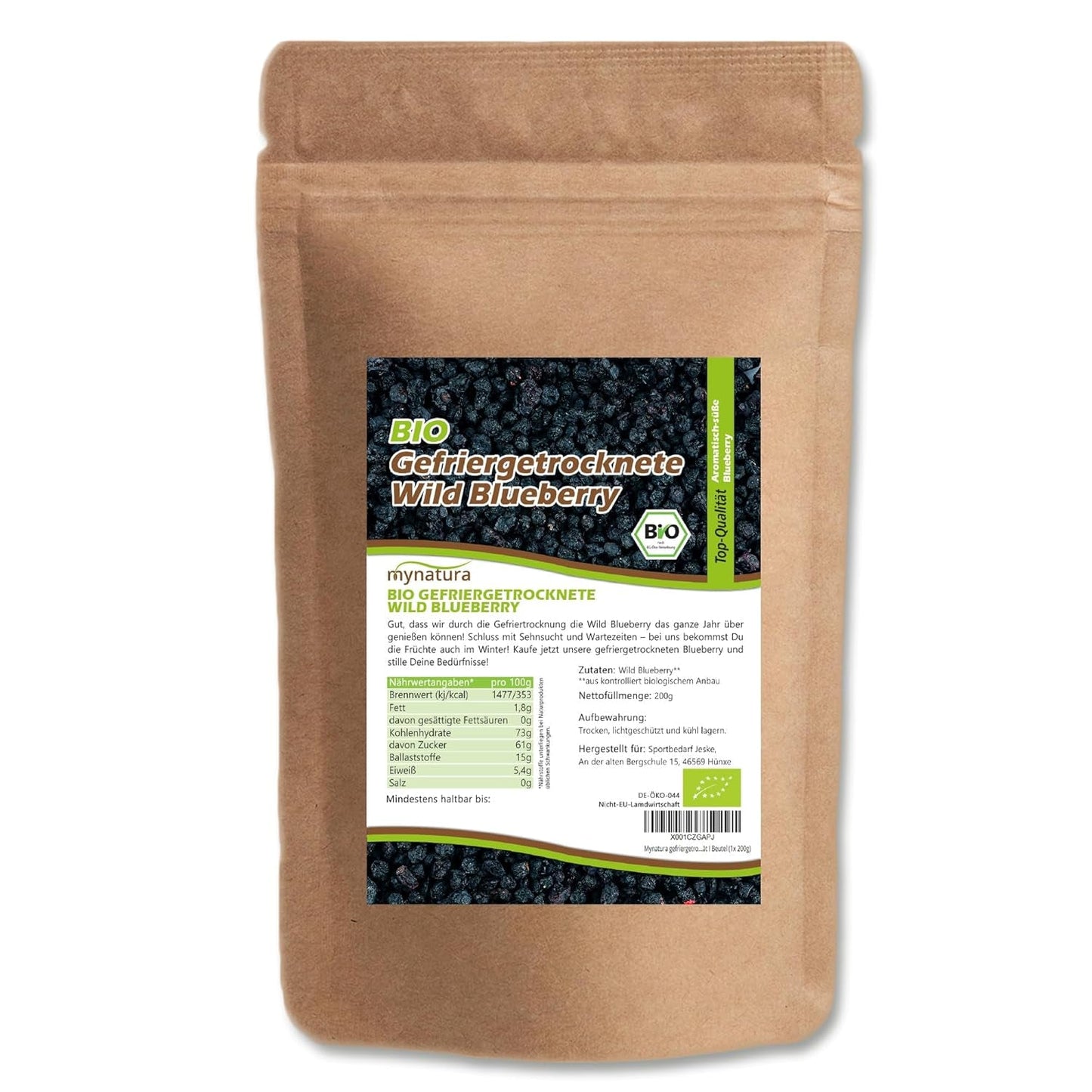 Mynatura Bio gefriergetrocknete Waldheidelbeeren I Heidelbeeren I Früchte I Beeren I Naturprodukt I Bio-Qualität I Beutel (1x 200g) Dehydrierte Produkte Naty Shop 200 G (1 Packung)