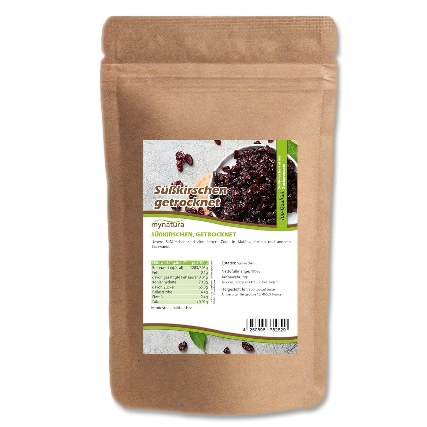 Mynatura süße, getrocknete, kernlose Kirschen I Ungesüßt I Trockenfrüchte I Ohne Zusatzstoffe I Backen I Kirschen I Snack I Müsli I Vegan I Beutel (1x 1000g) Dehydrierte Produkte Naty Shop 1X 1000G
