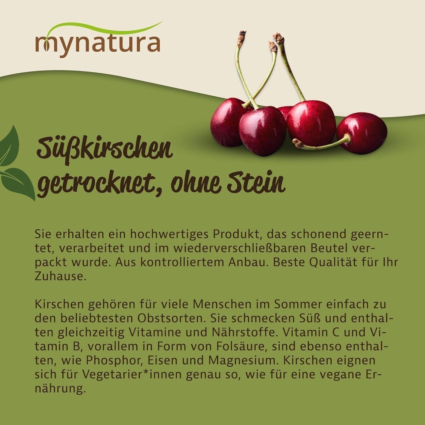 Mynatura süße, getrocknete, kernlose Kirschen I Ungesüßt I Trockenfrüchte I Ohne Zusatzstoffe I Backen I Kirschen I Snack I Müsli I Vegan I Beutel (1x 1000g) Dehydrierte Produkte Naty Shop