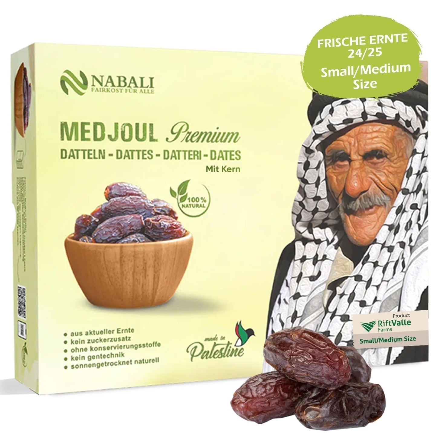 NABALI FAIRKOST FÜR ALLE Datteln Medjool Medjoul aus Palästina – 100 % natürlich vegan aromatisch traditionell frisch und orientalisch I ohne Konservierungsstoffe 5 kg (1 Packung), Klein/Mittel Dehydrierte Produkte Naty Shop 5 kg (1 Packung), Klein/Mittel