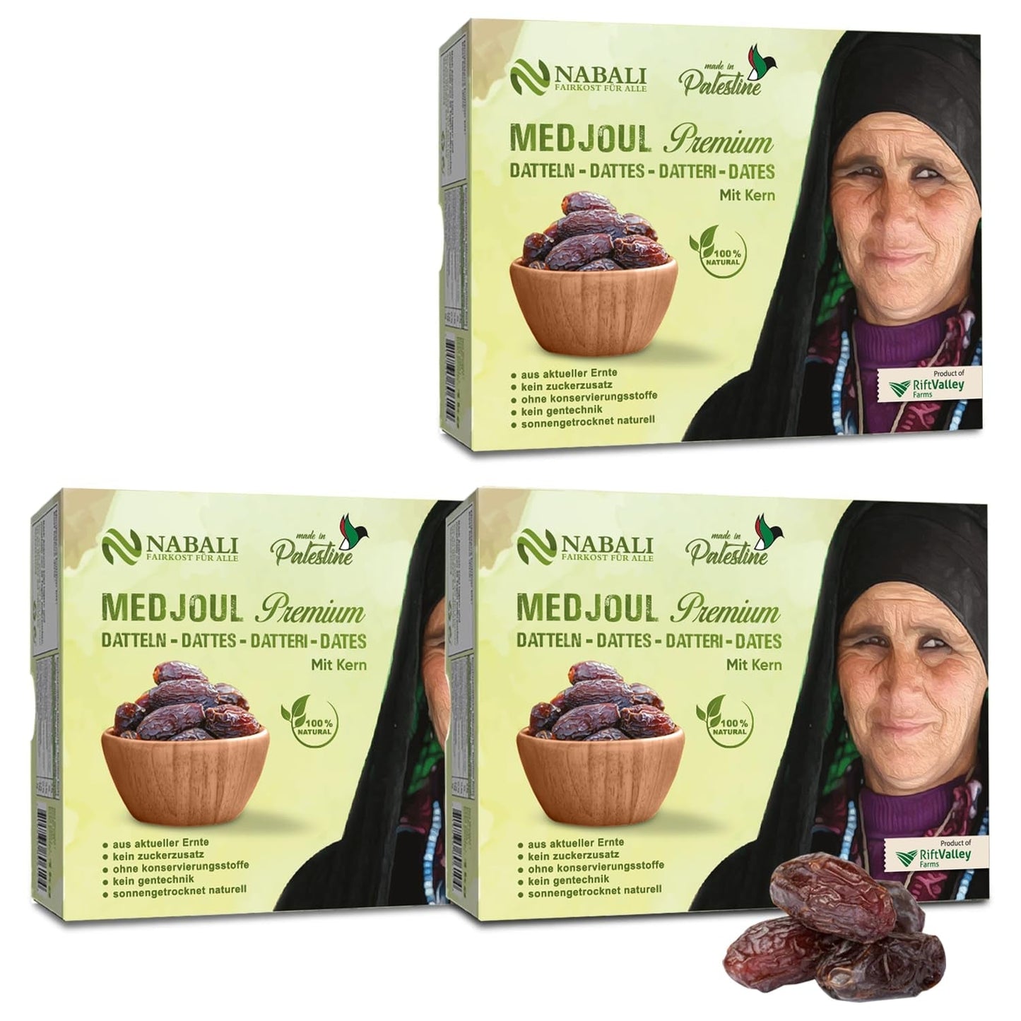 NABALI FAIRKOST FÜR ALLE Datteln Medjool Medjoul aus Palästina – 100 % natürlich vegan aromatisch traditionell frisch und orientalisch I ohne Konservierungsstoffe 5 kg (1 Packung), Small/Medium Naty Shop dehydrierte Produkte 1 kg (3 Packung) Large/Jumbo