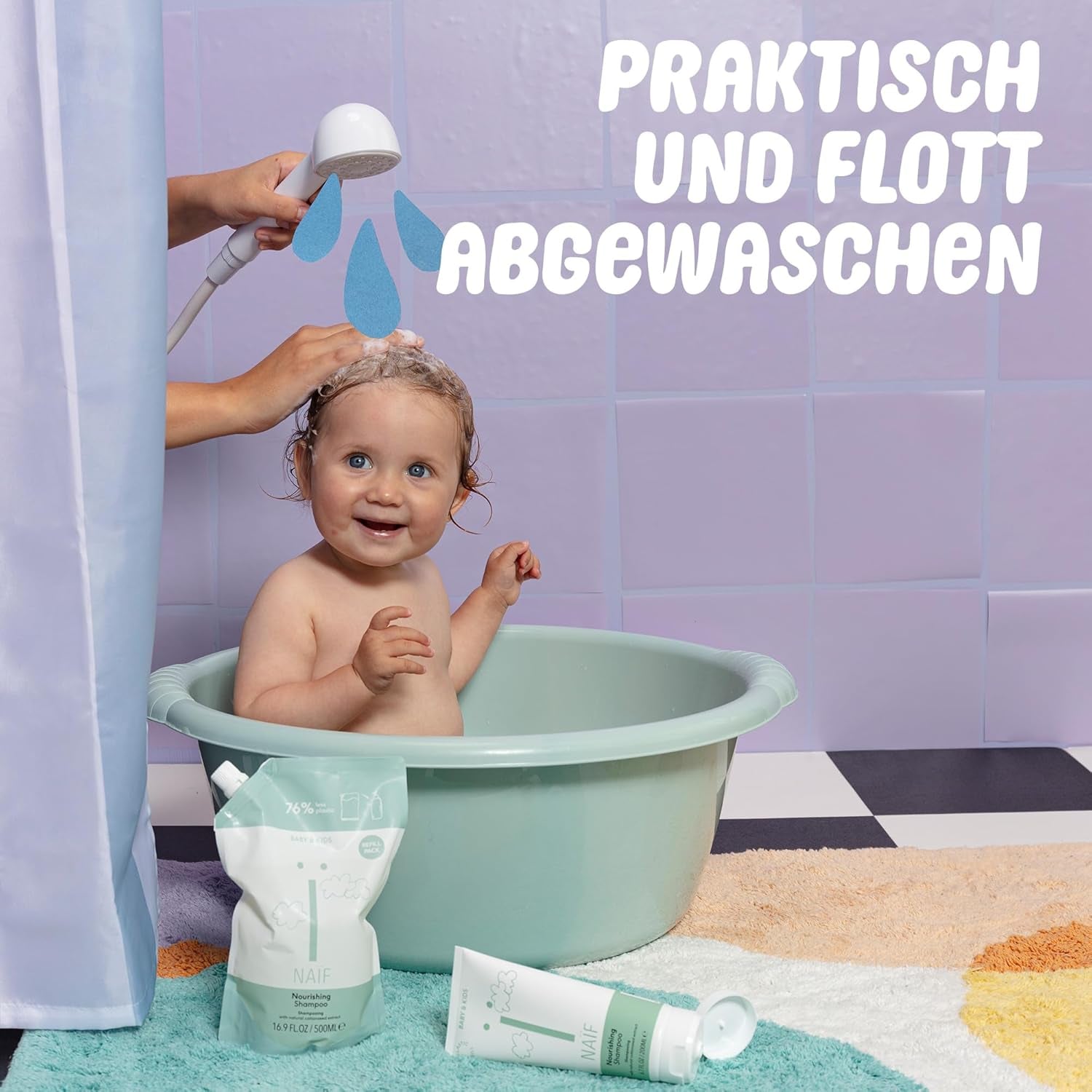 Naïf – Pflegeshampoo – für Babys und Kinder – Babyshampoo mit natürlichen Inhaltsstoffen – 100 % vegan – 0 % SLES – ohne Mikroplastik, Silikone und Parabene – 200 ml Kinder – Bade- und Hautpflege Naty Shop