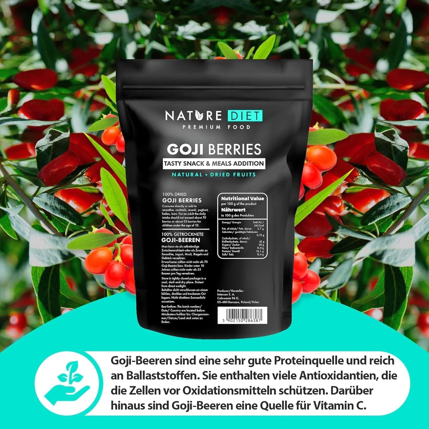 Nature Diet - Goji-Beeren 1000 g | Getrocknete Beeren | Gesunder Snack Naty Shop dehydrierte Produkte