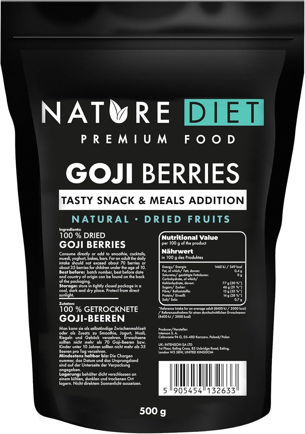 Nature Diet - Goji-Beeren 1000 g | Getrocknete Beeren | Gesunder Snack Naty Shop dehydrierte Produkte 500G