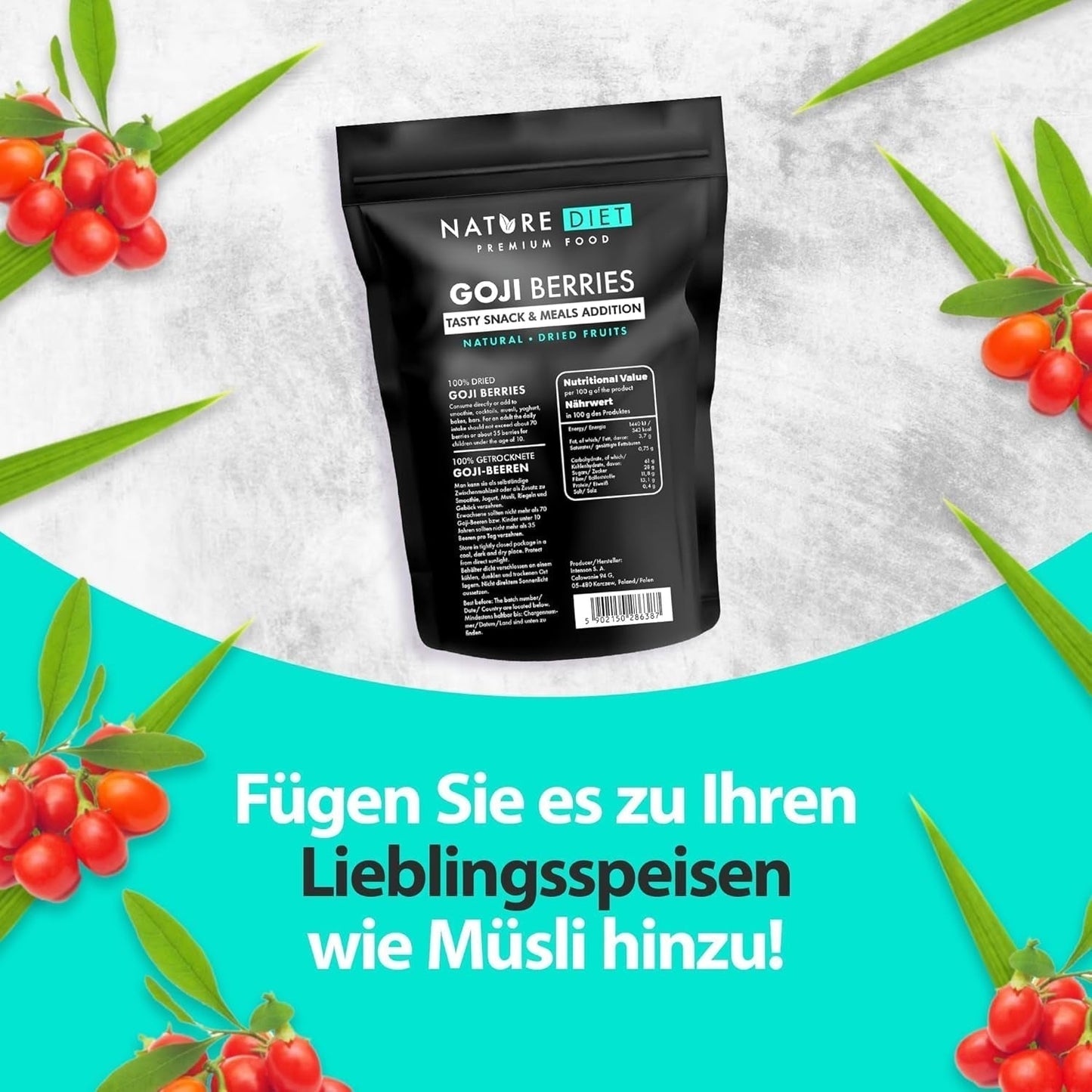 Nature Diet - Goji-Beeren 1000 g | Getrocknete Beeren | Gesunder Snack Naty Shop dehydrierte Produkte
