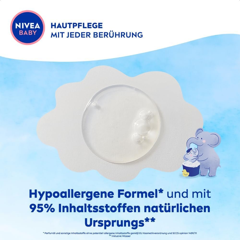 NIVEA BABY Kopf-bis-Fuß-Bad & Shampoo, sanftes veganes Shampoo für Kinderhaut und -haare mit Mandelöl, entspannendes Duschgel mit hypoallergener Formel ohne Parabene und Mikroplastik (200 ml) Kinder - Bade- und Hautpflege Naty Shop