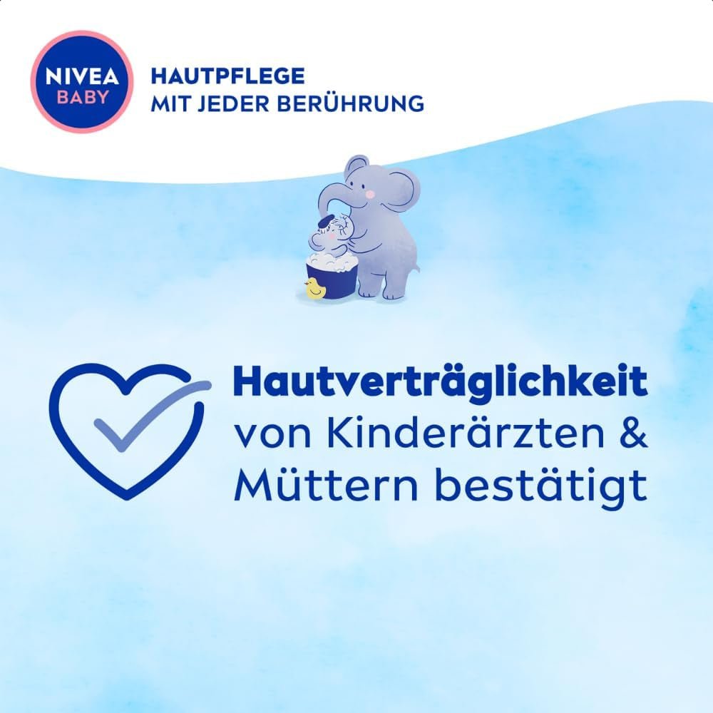 NIVEA BABY Kopf-bis-Fuß-Bad & Shampoo, sanftes veganes Shampoo für Kinderhaut und -haare mit Mandelöl, entspannendes Duschgel mit hypoallergener Formel ohne Parabene und Mikroplastik (200 ml) Kinder - Bade- und Hautpflege Naty Shop