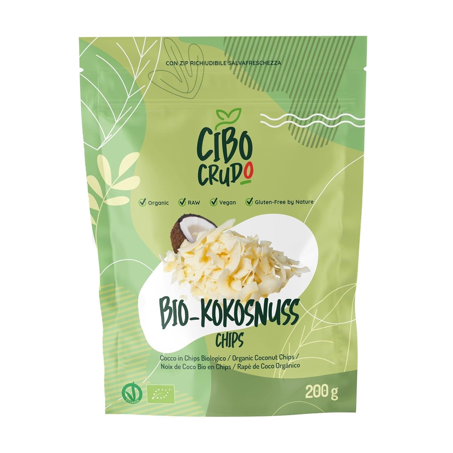 Geraspelte Bio-Kokosnuss – 200 g. Getrocknete Kokosnusschips, ungesüßt und trocken. Kokosflocken. Sonnengetrocknete Kokosnusschips. Hervorragend als Snack und für süße Rezepte geeignet. Naty Shop Dehydrierte Produkte 200 g (1 Packung) Kokosnusschips