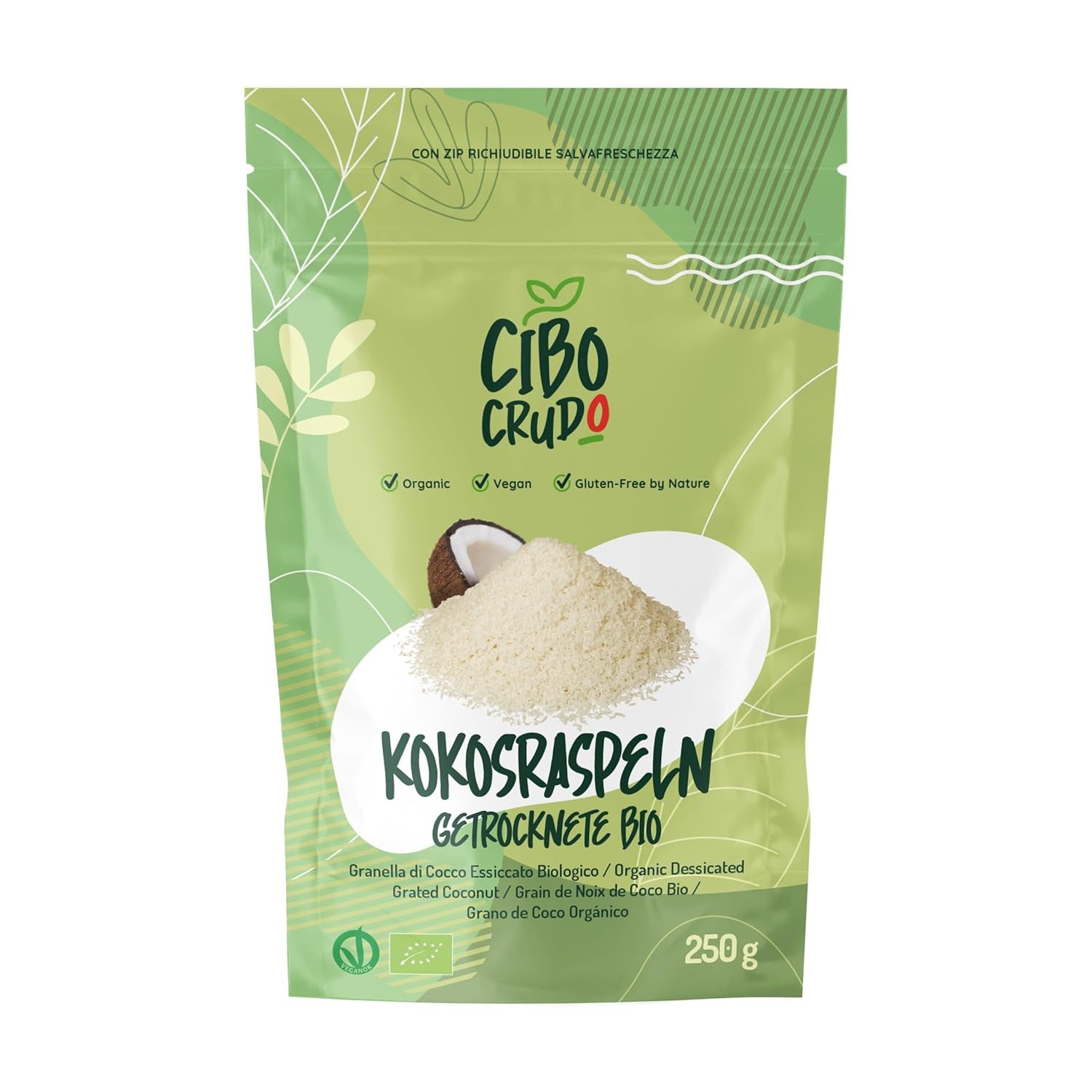 Geraspelte Bio-Kokosnuss – 200 g. Getrocknete Kokosnusschips, ungesüßt und trocken. Kokosflocken. Sonnengetrocknete Kokosnusschips. Hervorragend als Snack und für süße Rezepte geeignet. Naty Shop Dehydrierte Produkte 250 g (1 Packung) geriebene Kokosnuss
