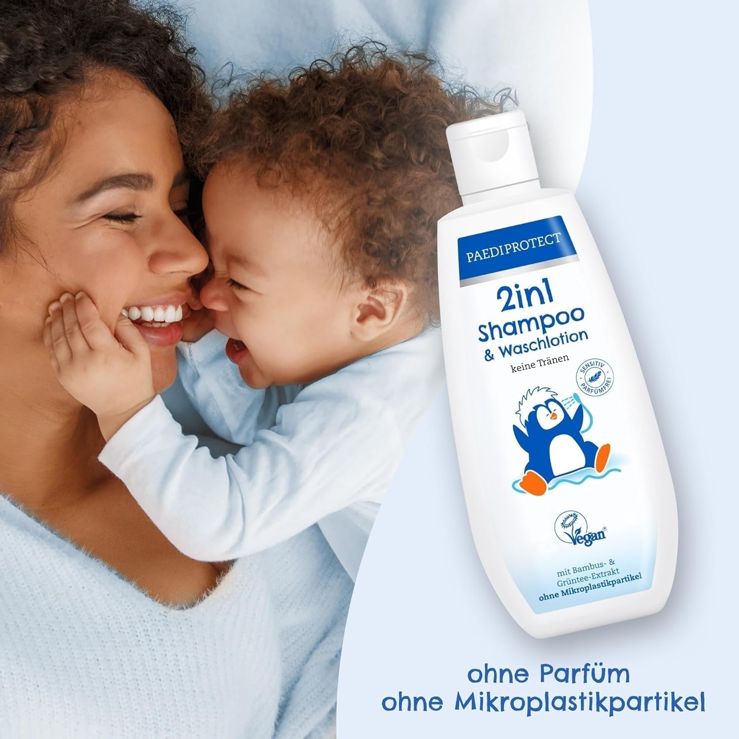 PAEDIPROTECT 2in1 Shampoo und Waschlotion für Babys und Kinder 200 ml, sanfte Reinigung und Haare ohne Parfüm und Mikroplastik, das Duschgel spendet trockener und empfindlicher Haut Feuchtigkeit, auch für Erwachsene Kinder - Bade- und Hautpflege Naty Shop