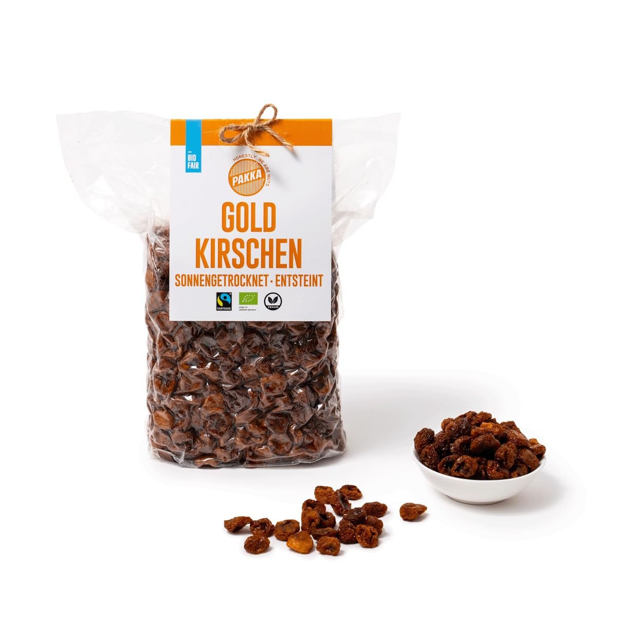 PAKKA - Bio-Fairtrade-Sonnengetrocknete goldene Kirschen 500 g, wild gepflückte gelbe Kirschen, ungekernt, ungesüßt, direkt von Kleinbauern in Samarkand, Usbekistan, vegan, 500 g (1 Packung) Naty Shop Dehydrierte Produkte Variante 1: 500 g (1 Packung)