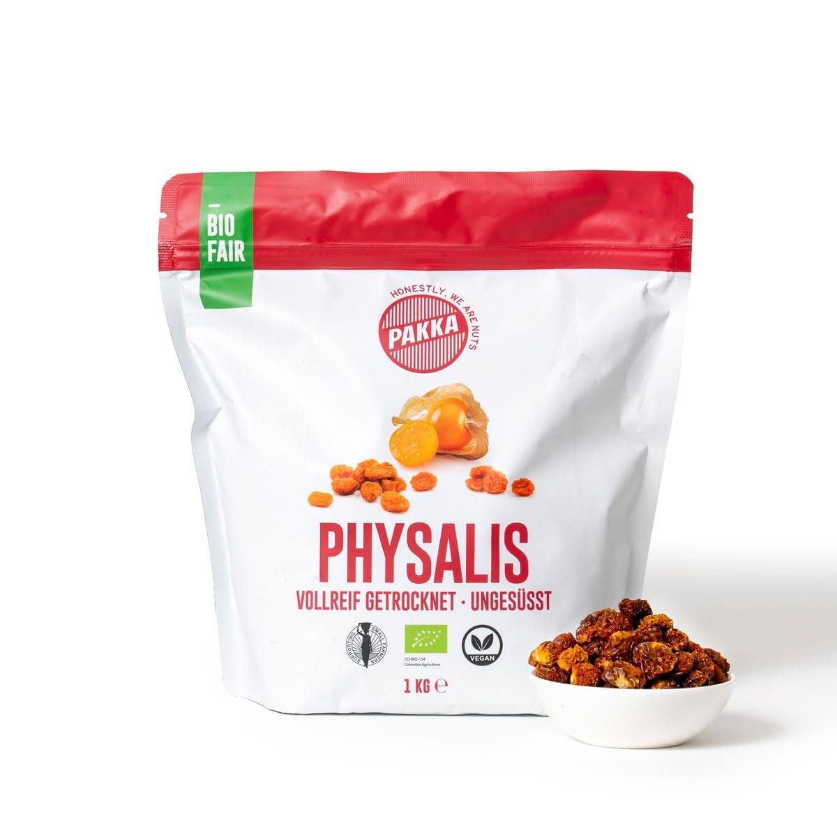 PAKKA Bio Fair Trade Physalis 1kg, Bio- und Fairtrade-Sanddorn getrocknet, ungesüßt, ungeschwefelt, direkt vom Produzenten in Kolumbien produziert und abgefüllt, vegan 1000g (1 Packung) Naty Shop Dehydrierte Produkte Variante 2: 1 kg (1 Packung)