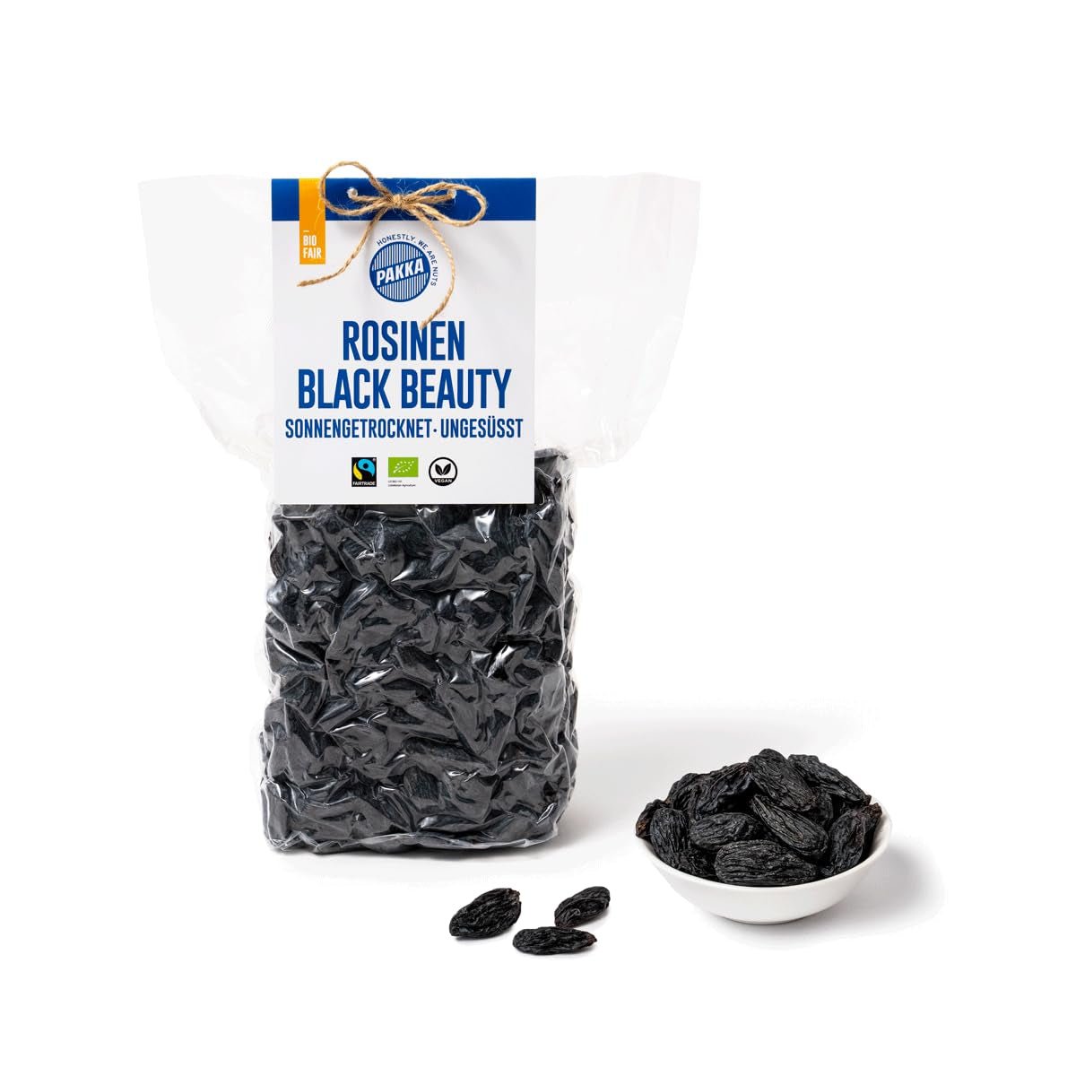 PAKKA – Bio Fairtrade Black Beauty Rosinen 600gr, Bio, kernlos, schwarze Trauben, sonnengetrocknet, ölfrei, daher klebrig, ungeschwefelt, direkt von Kleinbauern in Samarkand in Usbekistan Dehydrierte Produkte Naty Shop Variante 1: 600 G (1er Pack)