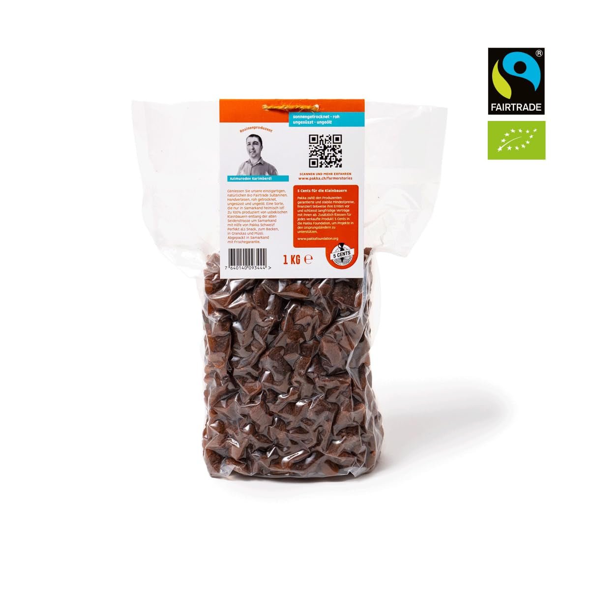 PAKKA – Bio-Fairtrade-Sultaninen 1 kg, kernlose, hautlose und sonnengetrocknete Sultaninen Sultaninen aus Samarkand Usbekistan 1000 g Dehydrierte Produkte Naty Shop