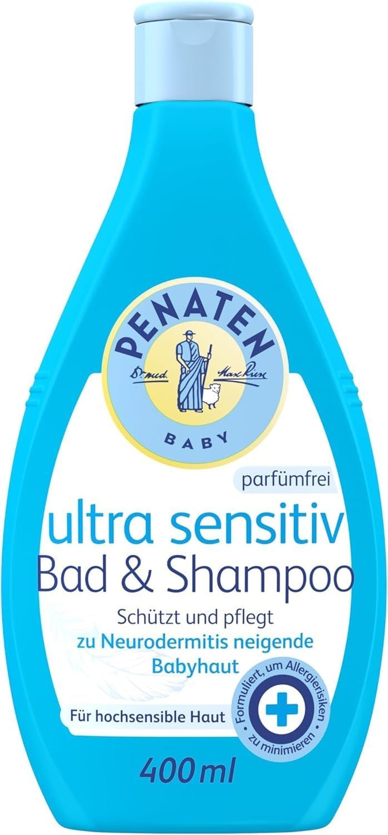 PENATEN Ultra Sensitive Bad & Shampoo (400 ml), Babybad und Shampoo besonders sanft für die sehr empfindliche Haut von zu Neurodermitis neigenden Babys, Duschgel und Haarshampoo ohne Parfüm und Farbstoffe Kinder - Bade- und Hautpflege Naty Shop 400 ml (1 Packung) Waschgel