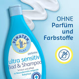 PENATEN Ultra Sensitive Bad & Shampoo (400 ml), besonders sanftes Babybad und Shampoo für die sehr empfindliche Haut von zu Neurodermitis neigenden Babys, parfüm- und farbstofffreies Duschgel und Haarshampoo Kinder - Bade- und Hautpflege Naty Shop
