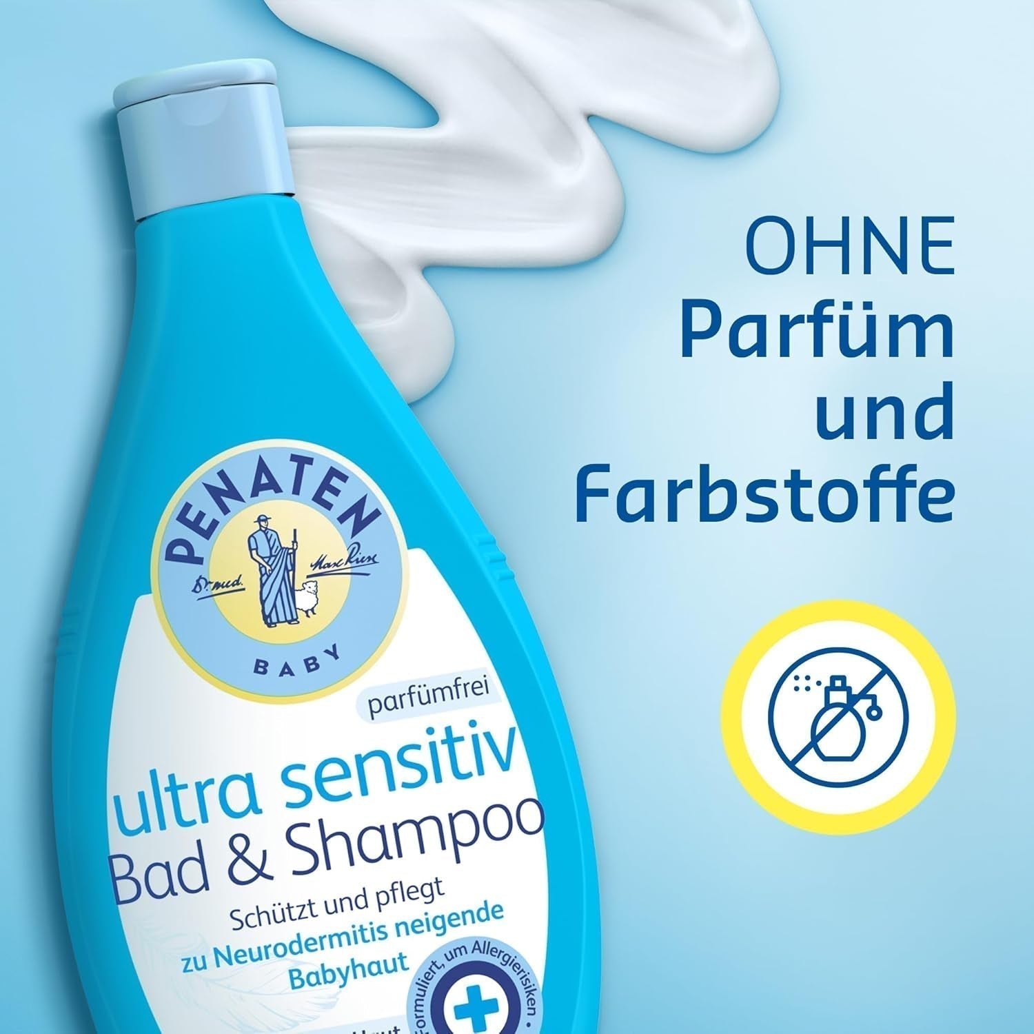 PENATEN Ultra Sensitive Bad & Shampoo (400 ml), besonders sanftes Babybad und Shampoo für die sehr empfindliche Haut von zu Neurodermitis neigenden Babys, parfüm- und farbstofffreies Duschgel und Haarshampoo Kinder - Bade- und Hautpflege Naty Shop