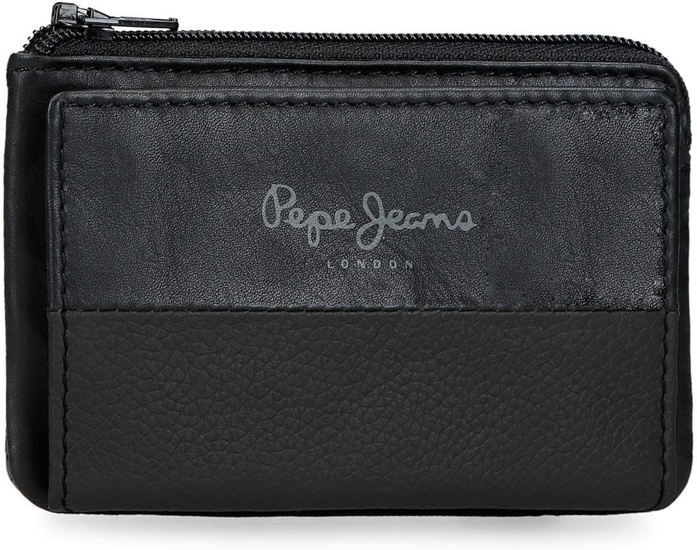 Pepe Jeans Joumma Bags Doppelte Geldbörse, Schwarz, 11 x 7 x 1,5 cm, Leder, Schwarz, Einheitsgröße, Geldbörse Herrenbrieftasche Naty Shop Standardtitel