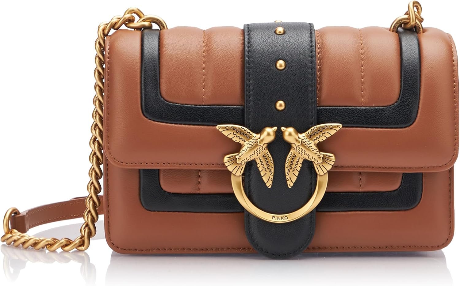 Pinko Ladies Love One Mini Cl Single Side Sheep Nappa Line Quilt Bag Damentaschen Naty Shop Lz9Q_Brown/Negru-Antic-Gold