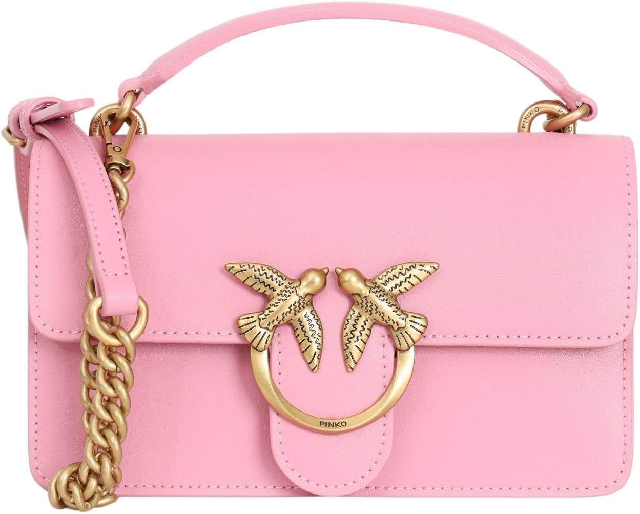 Pinko Damen Love One Mini leichte Tasche aus Kalbsseide Damentaschen Naty Shop P31Q_Pink-Marino-Antique Gold