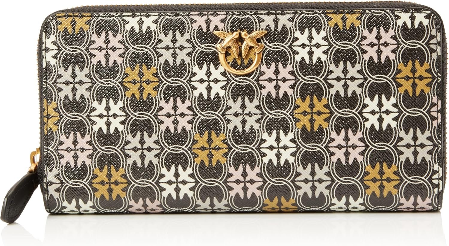 Pinko Women's Ryder Zip Around Leather Print Logo Travel Accessories Wallet, Zm7q_Black/Brown/White.Antique Go Wallet Women Naty Shop Default Title