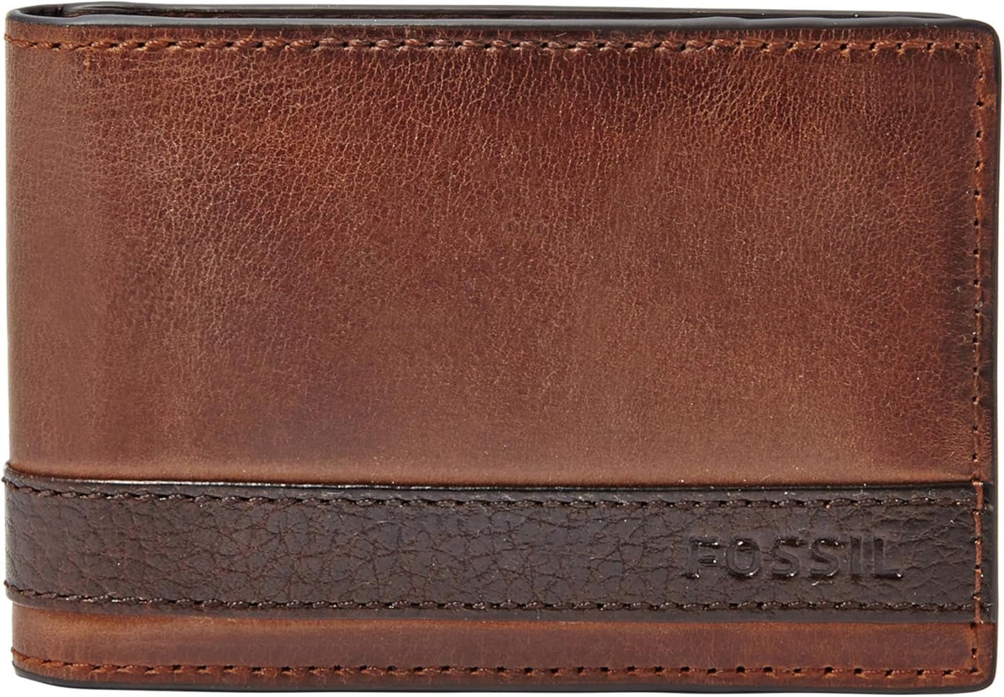 Fossil Herren-Geldbörse Quinn aus Leder, faltbar, 10 cm L x 1,5 cm B x 7 cm H, Herren-Geldbörse Naty Shop, Braun