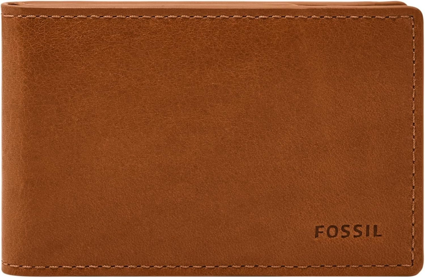 Fossil Andrew Bifold-Geldbörse aus Leder für Herren, 11,5 cm L x 1,9 cm B x 7,7 cm H. Herren-Geldbörse Naty Shop Saddle