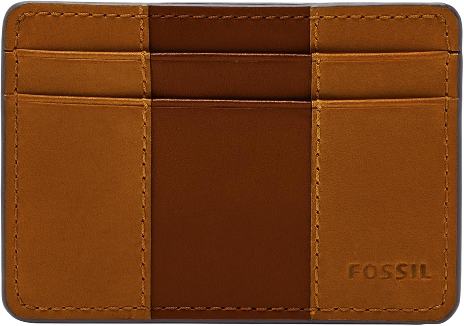Fossil Everett-Geldbörse für Herren, Leder/PVC, mittelbraun, Kartenhalter, 10,2 cm L x 0,6 cm B x 7,0 cm H, ML4398210, Naty Shop Herren-Geldbörse Braun