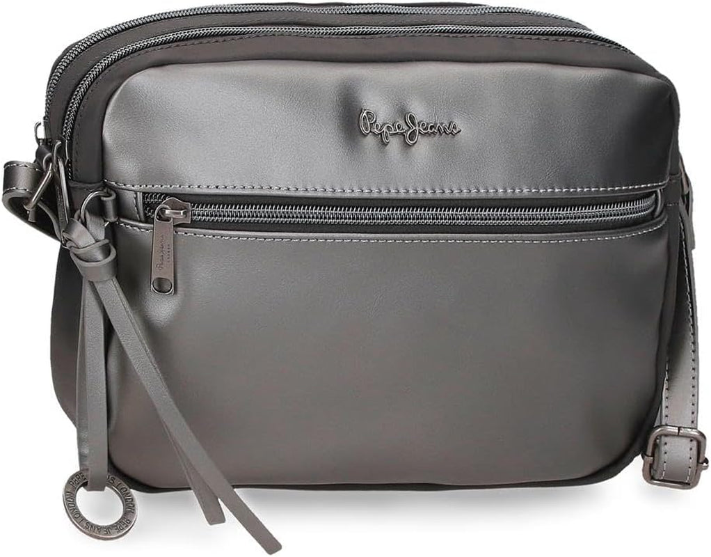 Pepe Jeans Ruby Portemonnaie, Geldbeutel, Portemonnaie, aus Polyester mit Kunstlederdetails. Fächer, Reißverschlüsse. Von Joumma Bags Damenbrieftasche Naty Shop Anthrazit Doppelte Umhängetasche