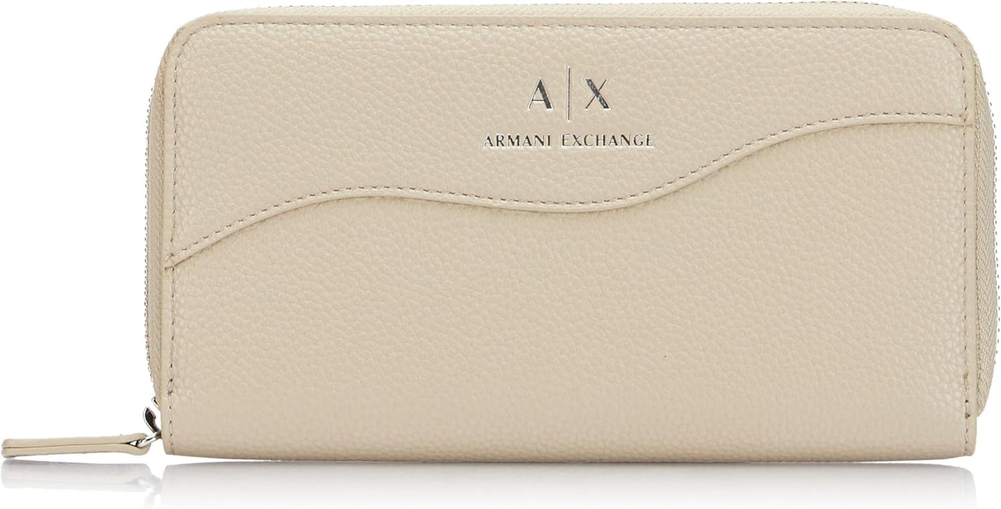 Armani Exchange Damen-Geldbörse Essential Wave Pisco Silver mit bedrucktem Logo, dreifach gefaltete Geldbörse Naty Shop Damenbrieftasche Standardtitel