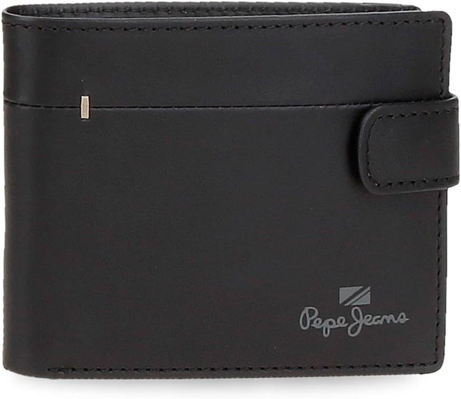 Pepe Jeans Staple Geldbörsen und Geldbörsen aus Rindsleder, Schwarz, Braun, Marineblau, verschiedene Größen Naty Shop Herren-Geldbörse Schwarze vertikale Geldbörse