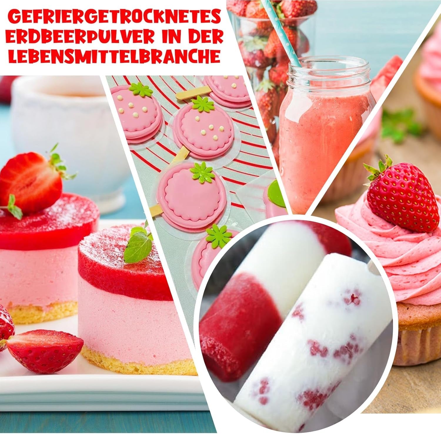 Erdbeerpulver 120 g – 100 % natürliche Erdbeeren, gefriergetrocknet, ohne Zusatzstoffe, einfaches Mischen, nahrhafte, gefriergetrocknete Erdbeeren für Eis, Kuchen, Smoothies, Getränke, Geschmackspulver, dehydrierte Produkte, Naty Shop
