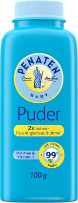 Natürliches Babypuder Penaten mit Aloe und Vitamin E (1x 100g) – Schützt empfindliche Haut, nimmt Feuchtigkeit auf und hält die Haut trocken – Dermatologisch bestätigt – 99 % Inhaltsstoffe natürlichen Ursprungs Kinder – Bade- und Hautpflege Naty Shop 100 G (1 Packung) Puder für Babys