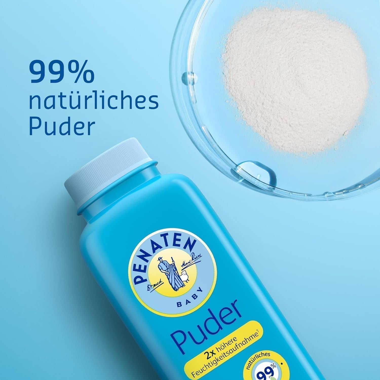 Natürliches Puder für Babys Penaten mit Aloe und Vitamin E (1x 100g) – Schützt empfindliche Haut, nimmt Feuchtigkeit auf und hält die Haut trocken – Dermatologisch bestätigt – 99 % Inhaltsstoffe natürlichen Ursprungs Kinder – Bade- und Hautpflege Naty Shop