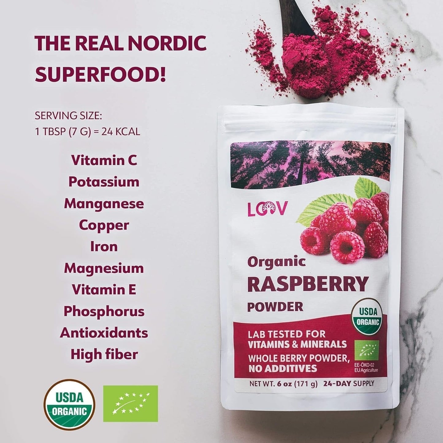 Bio-Himbeerpulver, 100 % ganze Himbeeren, gefriergetrocknetes Himbeerpulver, 171 g, aus Europa, 24-Tage-Versorgung, ohne Zuckerzusatz, Naty Shop dehydrierte Produkte