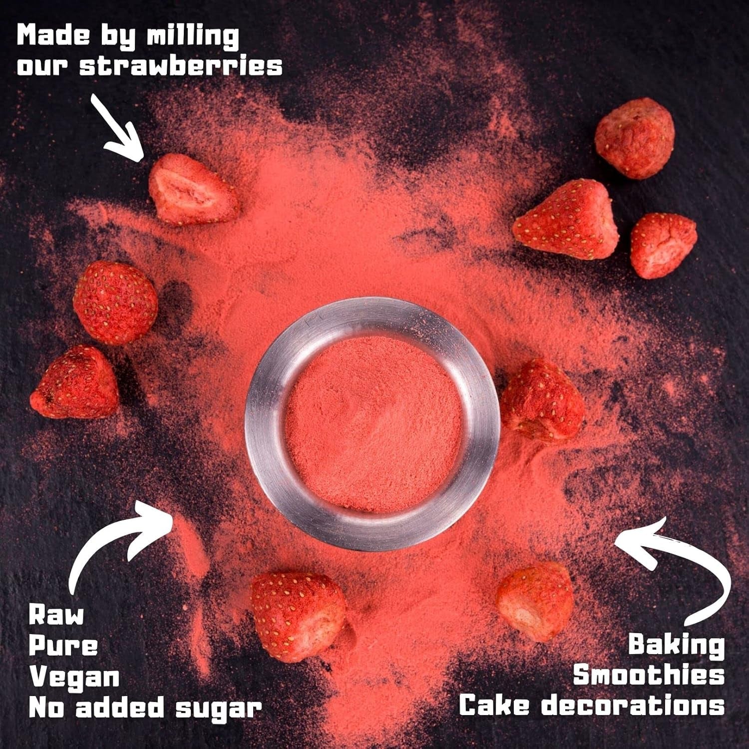 Gefriergetrocknetes Fruchtpulver Erdbeerpulver | Gefriergetrocknetes Erdbeerpulver Erdbeerpulver | Erdbeerpulver Smoothie Erdbeerpudding Trockenfrüchte (100g) Dehydrierte Produkte Naty Shop