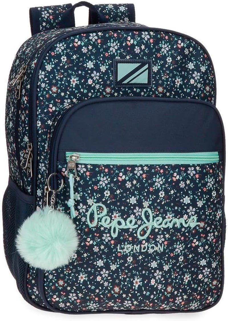 Pepe Jeans Alenka Schulrucksack mit Trolley, Blau, 30 x 40 x 12 cm, Polyester, 14,4 l, Blau, Schulrucksack mit Trolley Premium Rucksäcke und Schulranzen Naty Shop Anpassbarer Rucksack