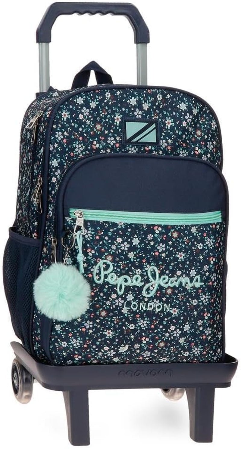 Pepe Jeans Alenka Schulrucksack mit Trolley, Blau, 30 x 40 x 12 cm, Polyester, 14,4 l, Blau, Schulrucksack mit Trolley Premium Rucksäcke und Schulranzen Naty Shop Rucksack + Trolley