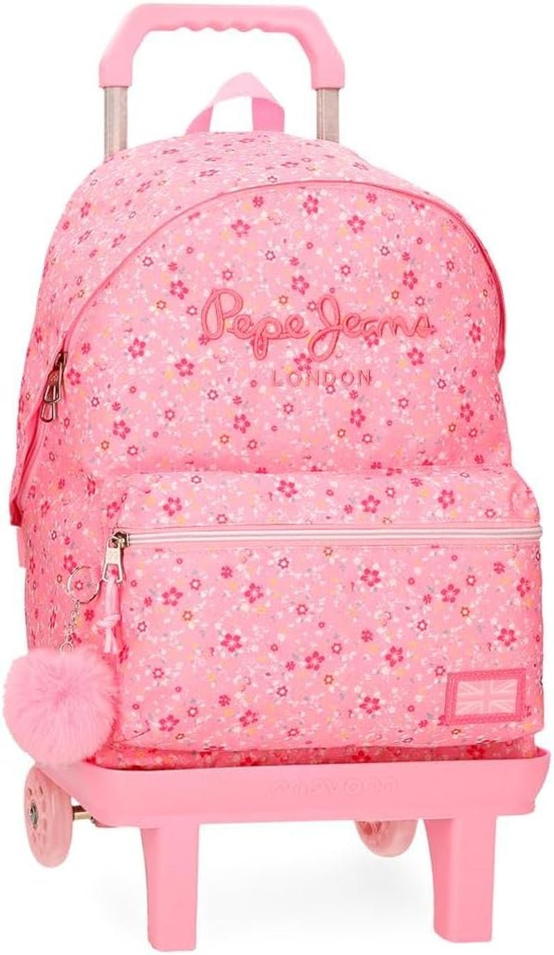 Pepe Jeans Alenka Schulrucksack mit Trolley, Blau, 30 x 40 x 12 cm, Polyester, 14,4 l, Blau, Schulrucksack mit Trolley Premium Rucksäcke und Schulranzen Naty Shop Rucksack 46 + Trolley