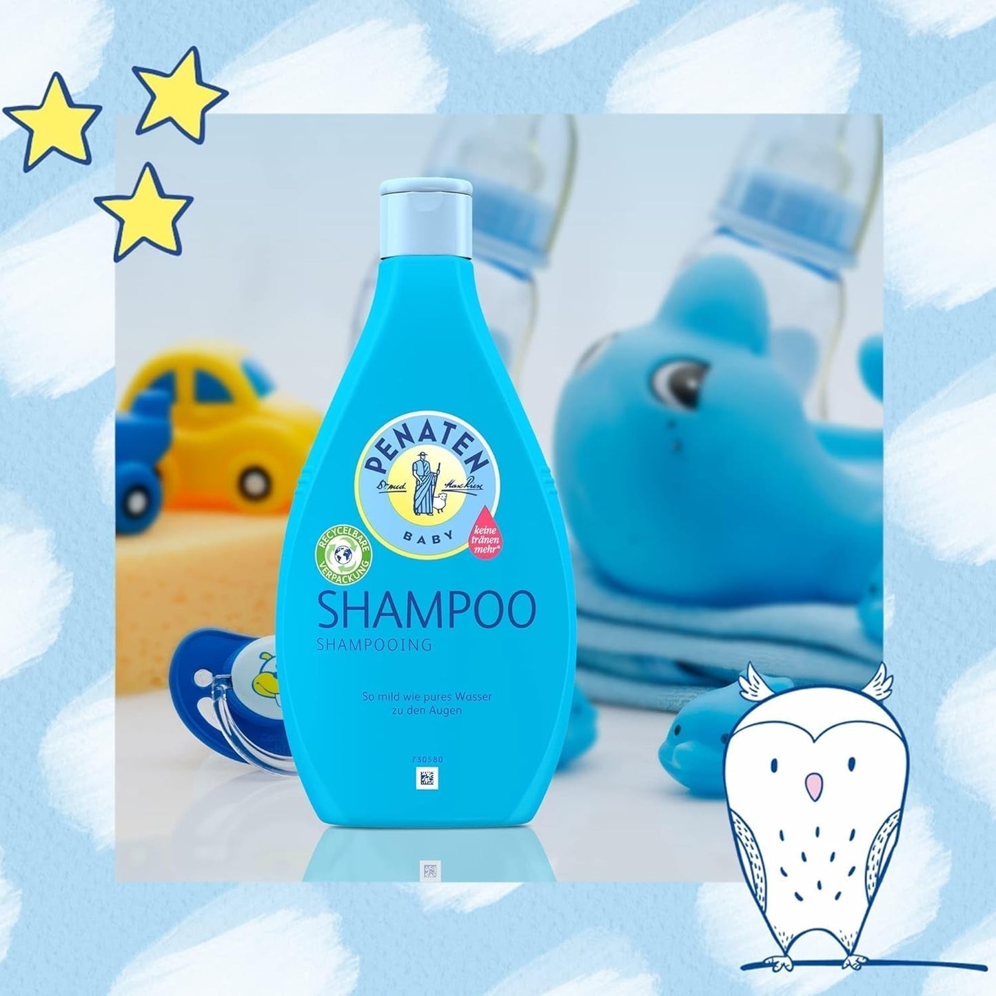 PENATEN Shampoo (400 ml), besonders sanftes Shampoo für Babys, für weiches und leicht kämmbares Haar, so sanft wie reines Augenwasser, in recycelbarer Verpackung (2er-Pack) Kinder - Bade- und Hautpflege Naty Shop