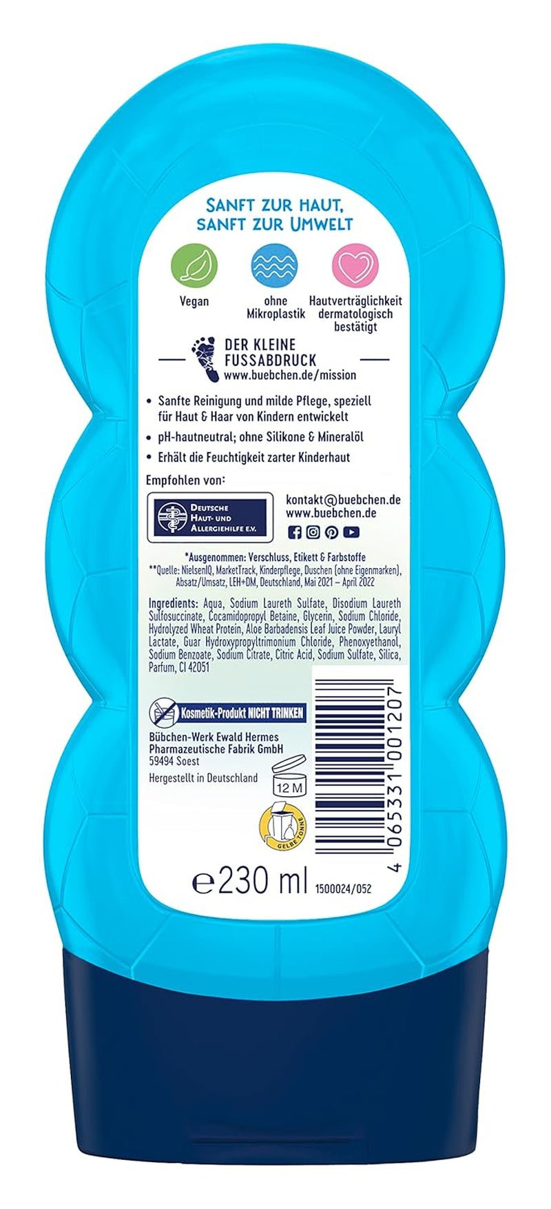 Buebchen Sportsfreund 2in1 Shampoo und Duschgel, 230 ml Kinder - Bade- und Hautpflege Naty Shop