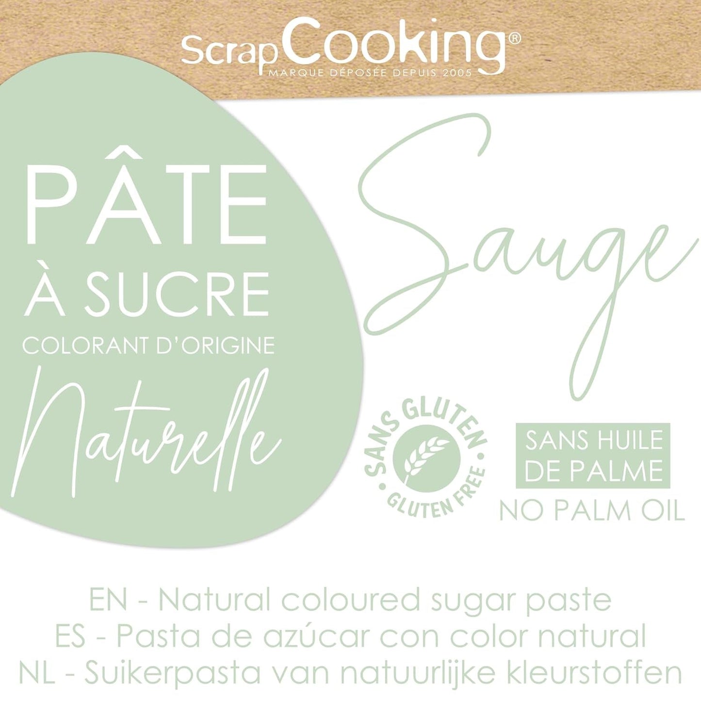 ScrapCooking - Pâte à Sucre Vert Sauge 250g - Colorant d'Origine Naturelle - Sans Gluten, Sans Huile de Palme - Pour Gâteaux, Pâtisseries Anniversaire - Vert Pastel - Fabrikie en France - 7621 Zuckerpaste Naty Shop