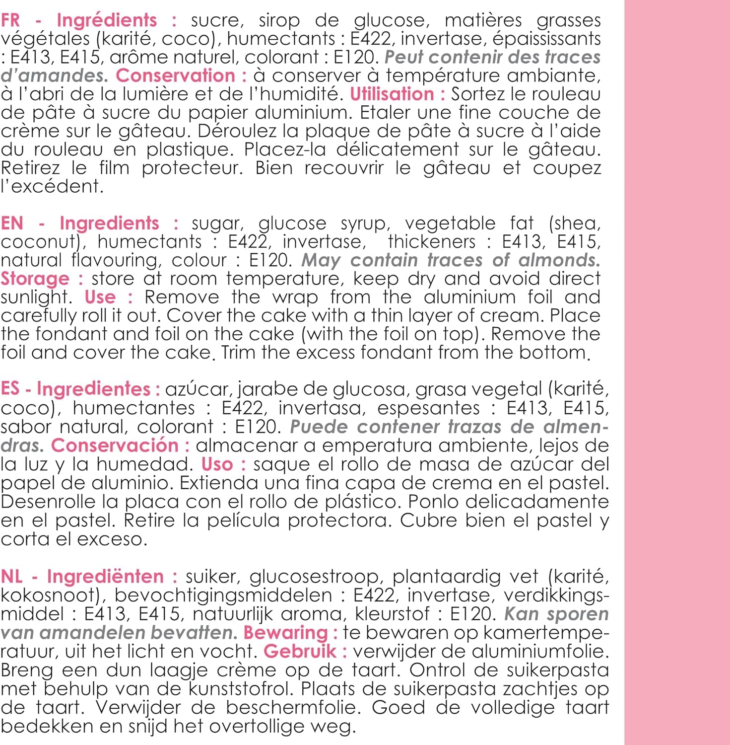 ScrapCooking - Rosa Fondantrolle â'¬ 36 cm - Gerollter schwarzer Fondant 430 g - Tortenaufsatz Fondantaufsatz Dekoration für Kuchen, Backen, Geburtstage, Partys - Rosa - 7264 Zuckerpaste Naty Shop